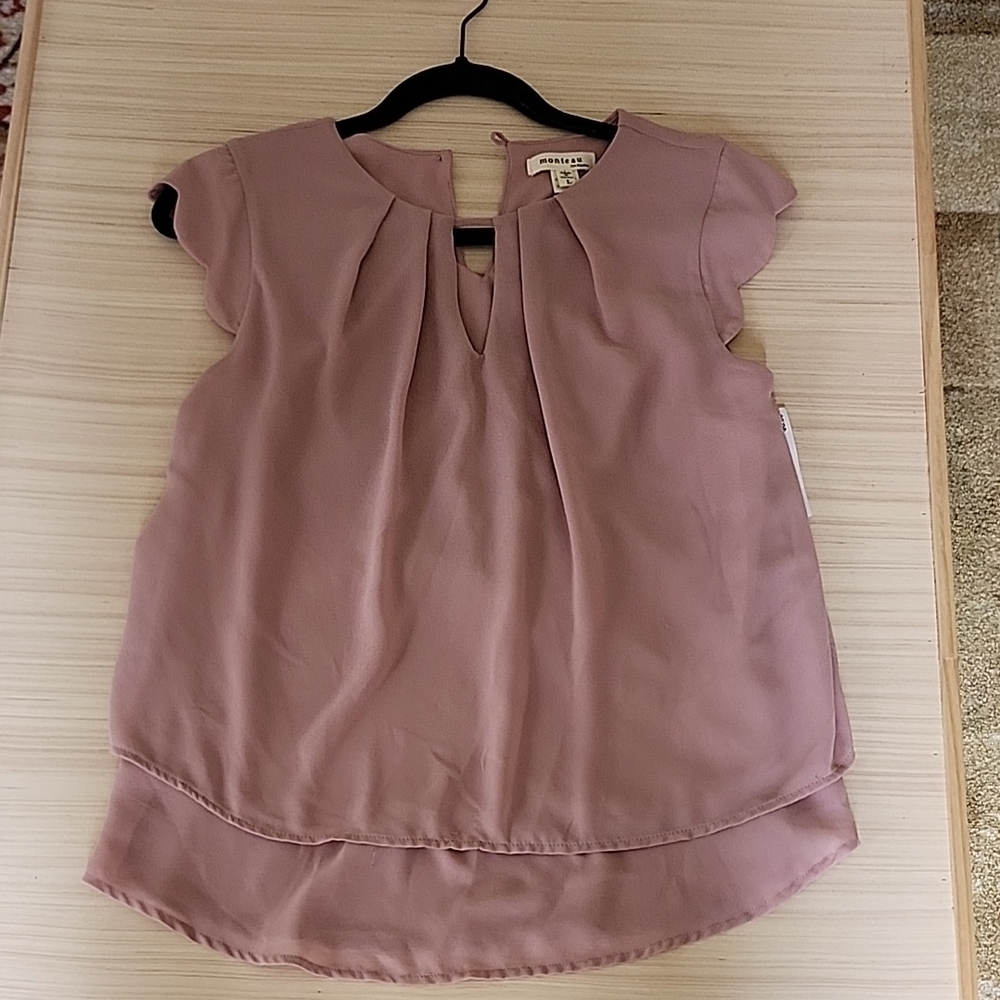 Monteau Dusty Mauve Layered Cap-Sleeve Blouse